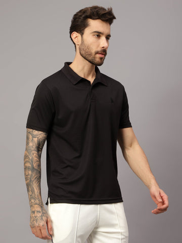Textured Stripe Solid Sports Polo|Black| - trenz Textured Stripe Solid Sports Polo|Black| - trenz