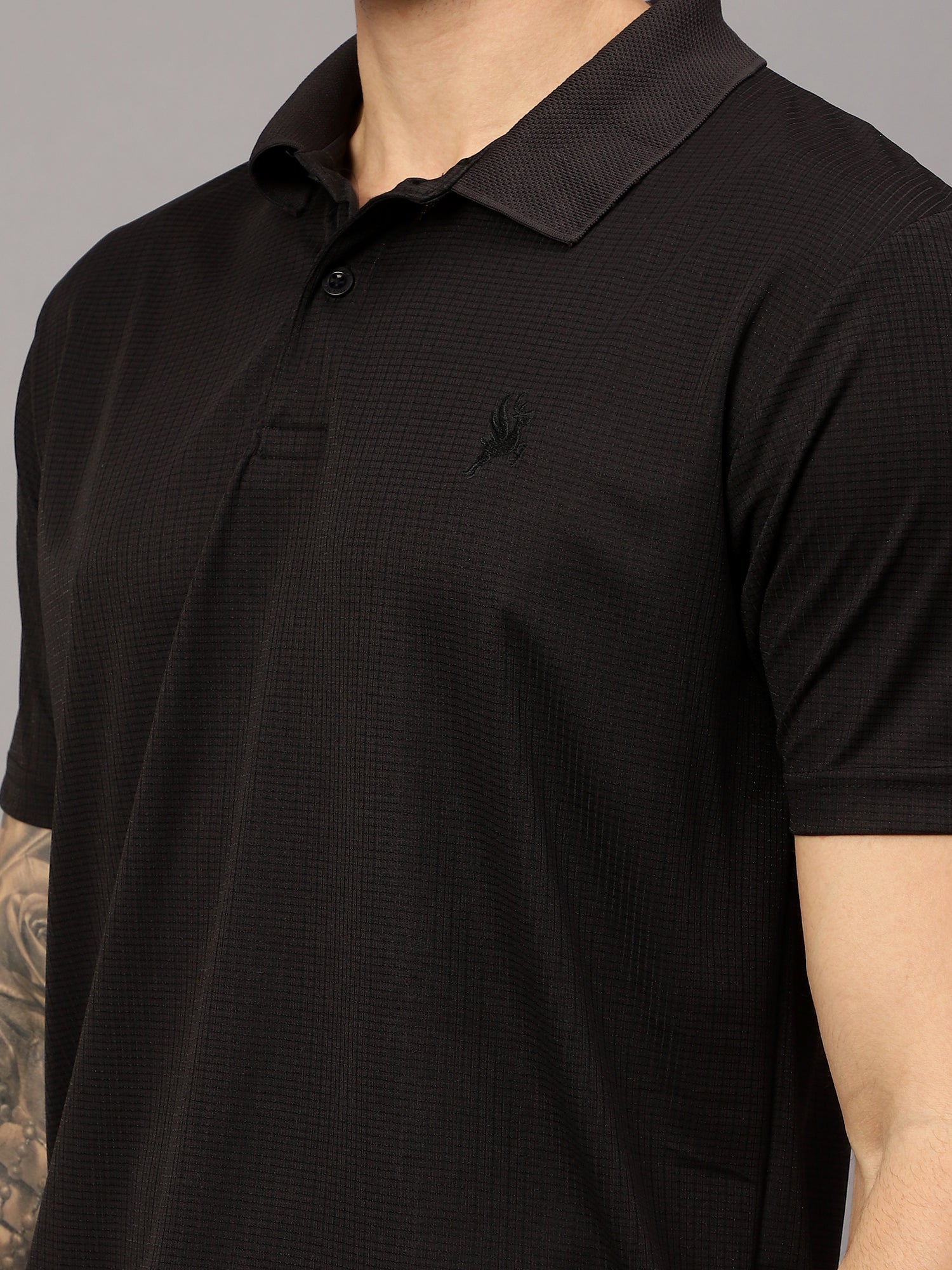 Textured Stripe Solid Sports Polo|Black| - trenz Textured Stripe Solid Sports Polo|Black| - trenz