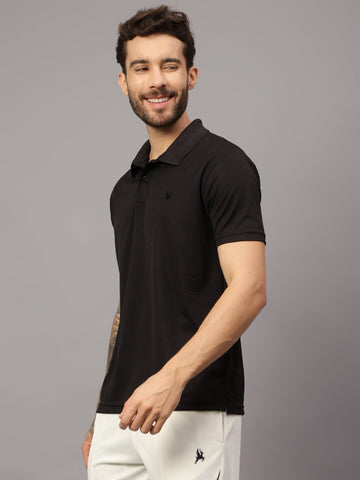 Textured Stripe Solid Sports Polo|Black| - trenz Textured Stripe Solid Sports Polo|Black| - trenz