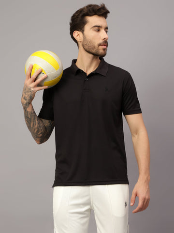 Textured Stripe Solid Sports Polo|Black| - trenz Textured Stripe Solid Sports Polo|Black| - trenz