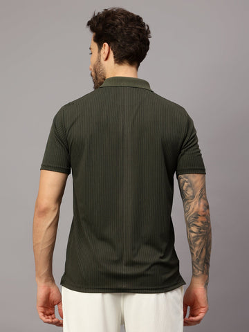 Textured Stripe Solid Sports Polo|Green| - trenz Textured Stripe Solid Sports Polo|Green| - trenz