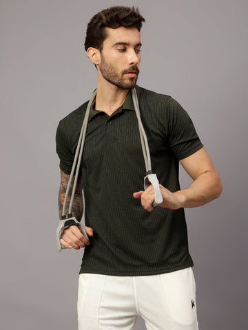 Textured Stripe Solid Sports Polo|Green| - trenz Textured Stripe Solid Sports Polo|Green| - trenz
