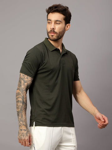 Textured Stripe Solid Sports Polo|Green| - trenz Textured Stripe Solid Sports Polo|Green| - trenz