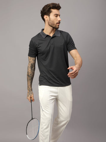 Textured Stripe Solid Sports Polo|Grey| - trenz Textured Stripe Solid Sports Polo|Grey| - trenz