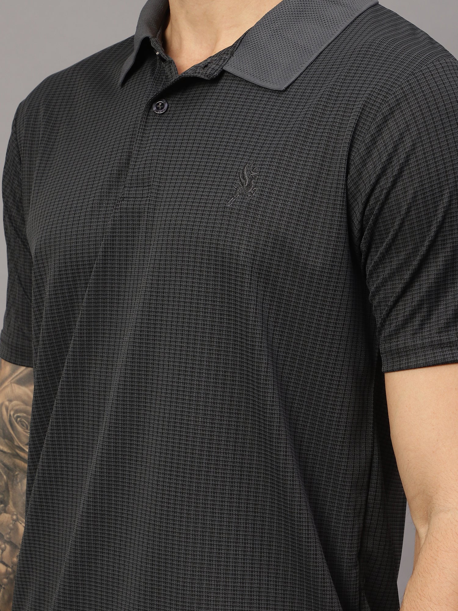 Textured Stripe Solid Sports Polo|Grey| - trenz Textured Stripe Solid Sports Polo|Grey| - trenz
