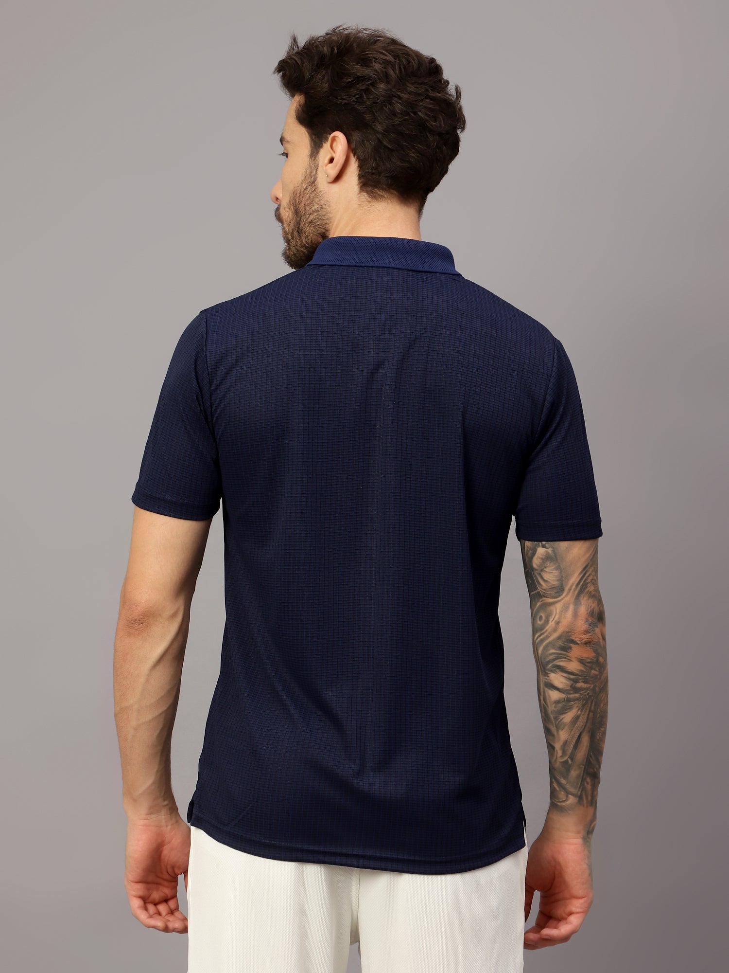 Textured Stripe Solid Sports Polo|Navy| - trenz Textured Stripe Solid Sports Polo|Navy| - trenz