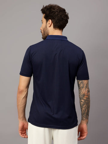 Textured Stripe Solid Sports Polo|Navy| - trenz Textured Stripe Solid Sports Polo|Navy| - trenz