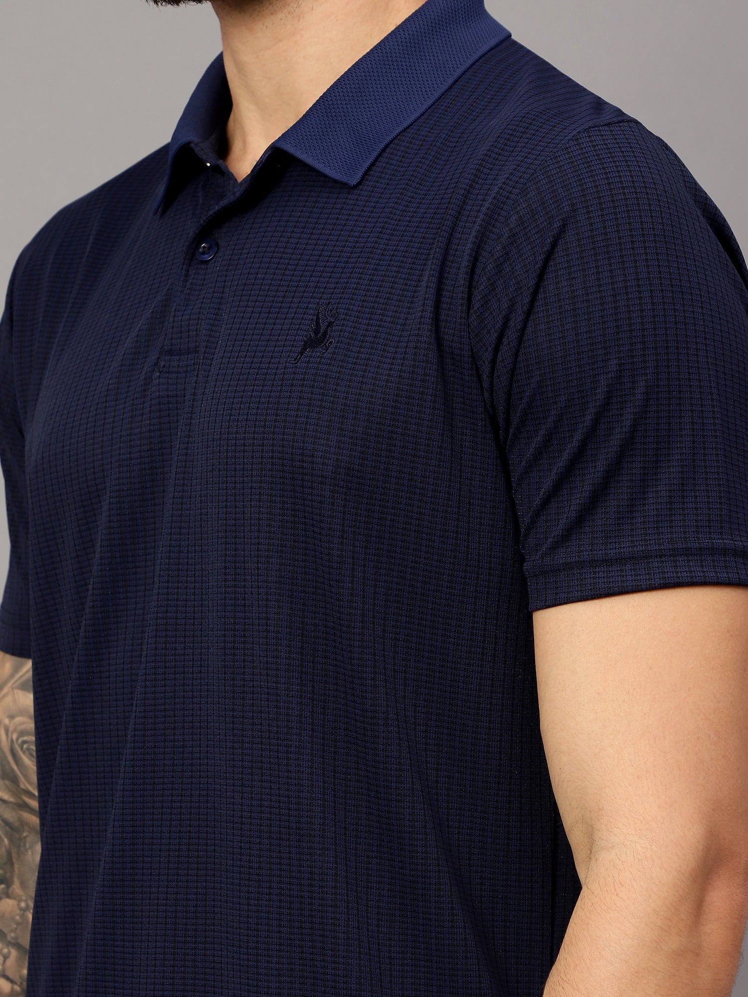 Textured Stripe Solid Sports Polo|Navy| - trenz Textured Stripe Solid Sports Polo|Navy| - trenz