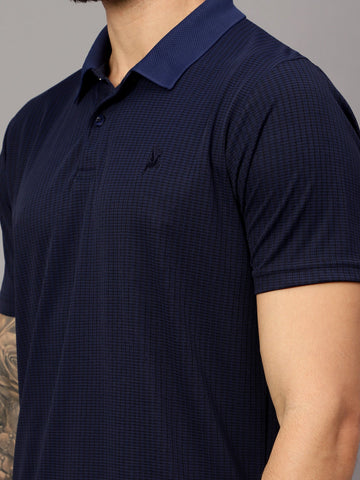 Textured Stripe Solid Sports Polo|Navy| - trenz Textured Stripe Solid Sports Polo|Navy| - trenz