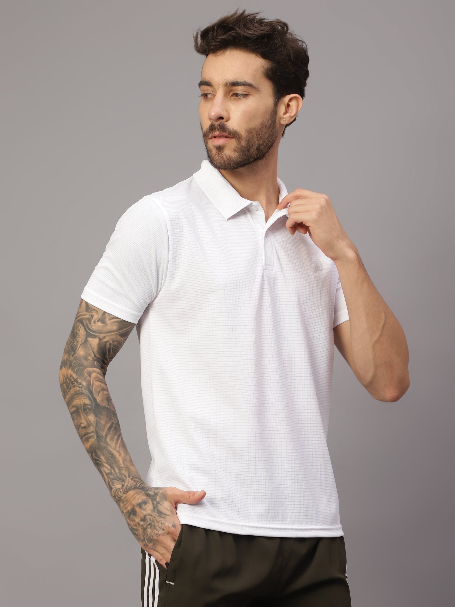 Textured Stripe Solid Sports Polo|White| - trenz Textured Stripe Solid Sports Polo|White| - trenz