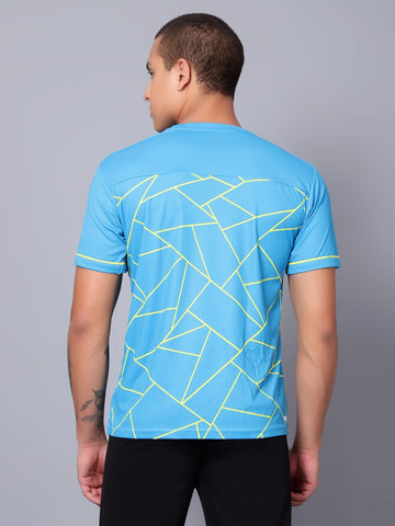 Geometric Print Performance Jersey Cyan/Yellow - trenz