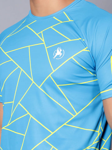 Geometric Print Performance Jersey Cyan/Yellow - trenz