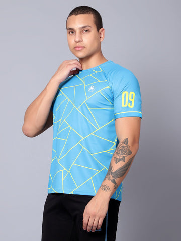 Geometric Print Performance Jersey Cyan/Yellow - trenz