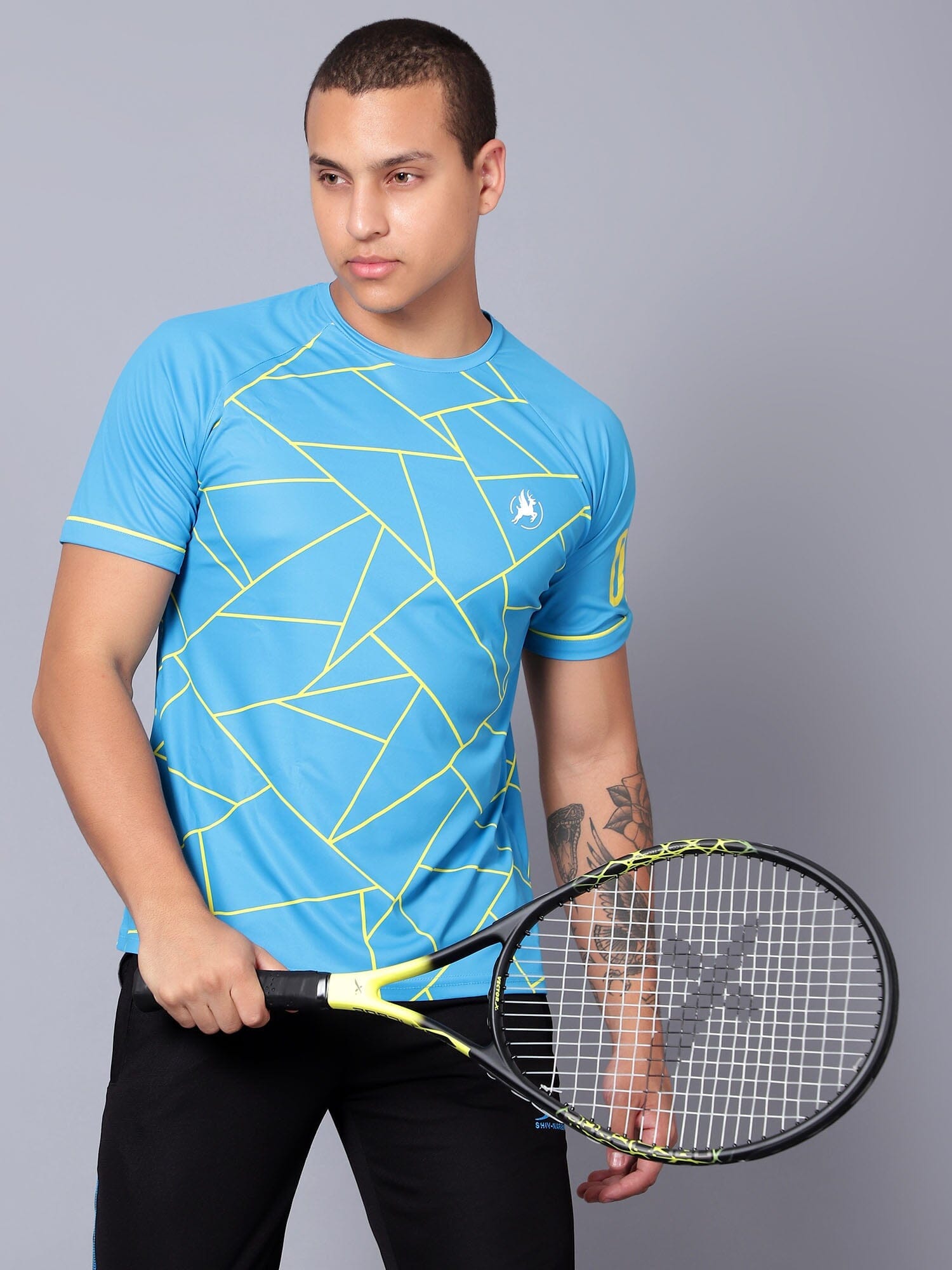 Geometric Print Performance Jersey Cyan/Yellow - trenz