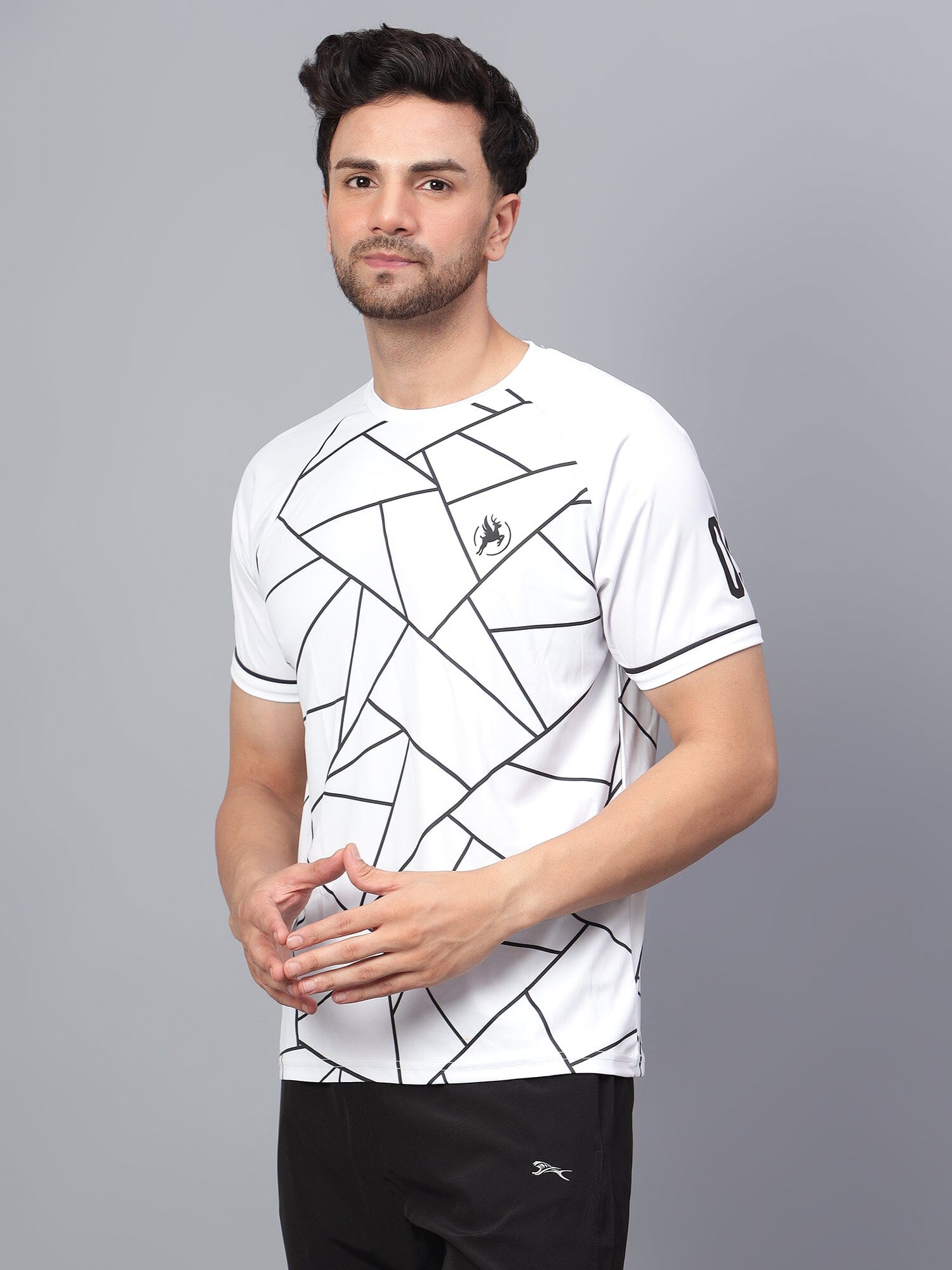 Geometric Print Performance Jersey White/Black - trenz