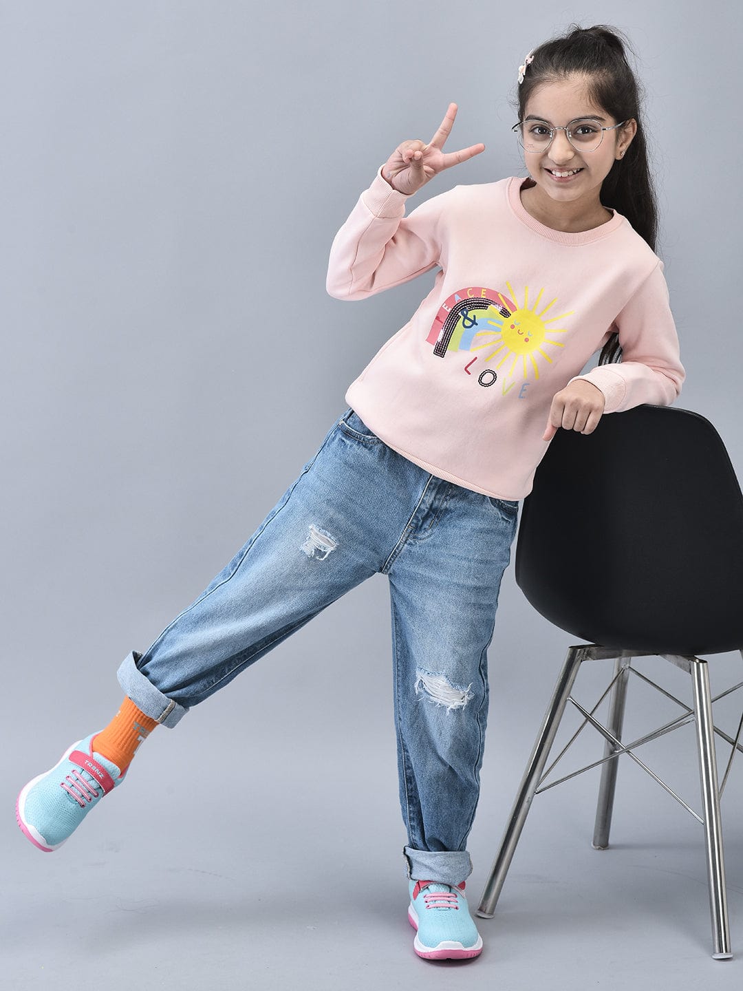 Sequin 'Peace&Love' Embroidery Sweatshirt Kids - trenz