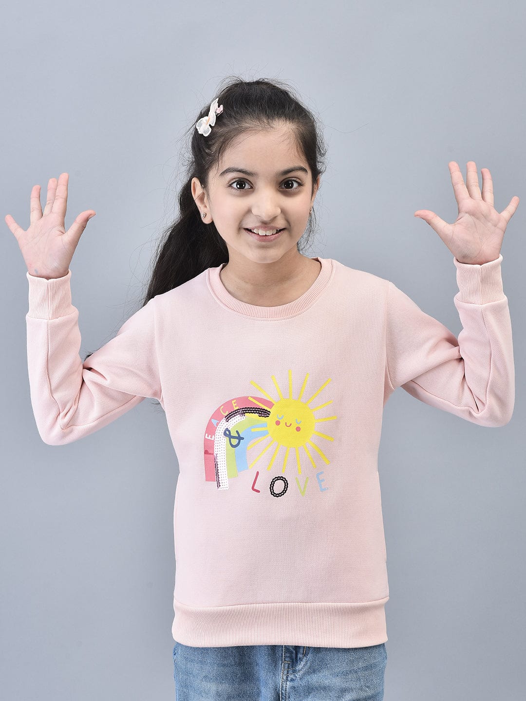 Sequin 'Peace&Love' Embroidery Sweatshirt Kids - trenz