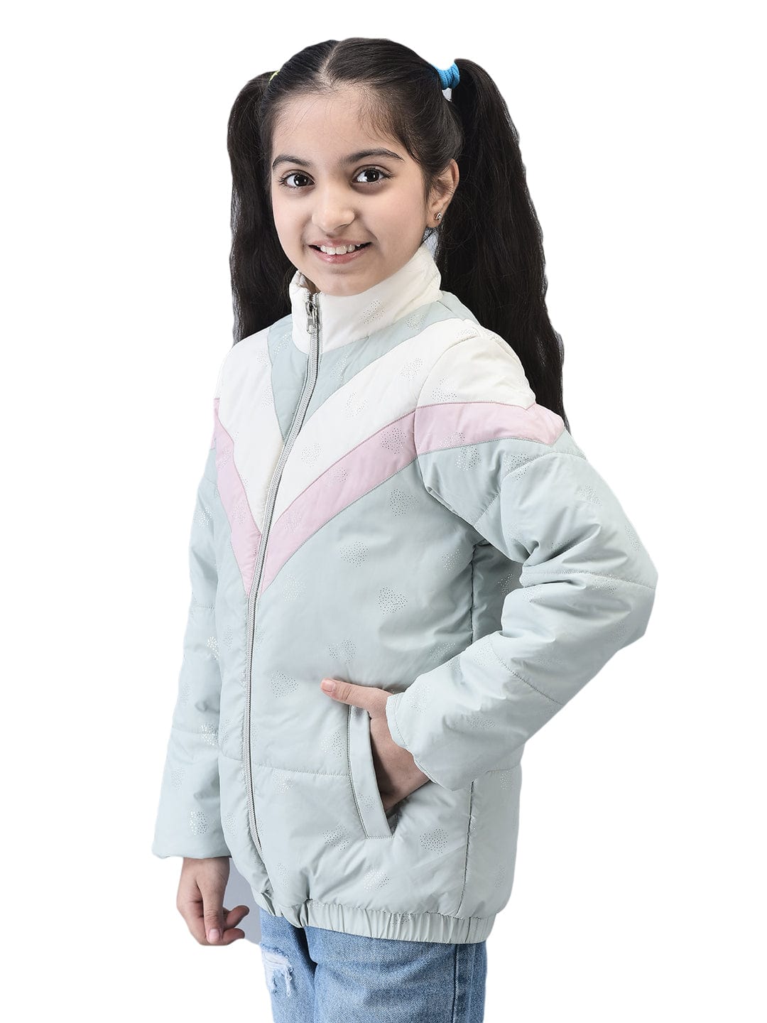 Silver Foil Puffer Jacket Kids Trenz by Shiv Naresh