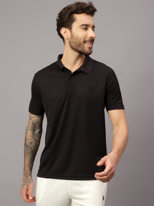 Textured Stripe Solid Sports Polo|Black| - trenz