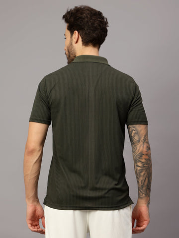Textured Stripe Solid Sports Polo|Green| - trenz