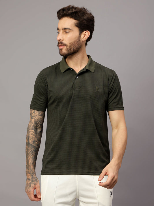 Textured Stripe Solid Sports Polo|Green| - trenz