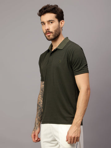 Textured Stripe Solid Sports Polo|Green| - trenz