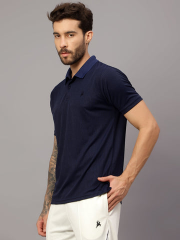 Textured Stripe Solid Sports Polo|Navy| - trenz