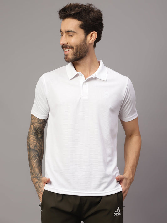 Textured Stripe Solid Sports Polo|White| - trenz